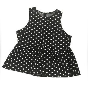 Blooming Jelly Black White Polka Dot Ruffle Peplum Sleeveless XL